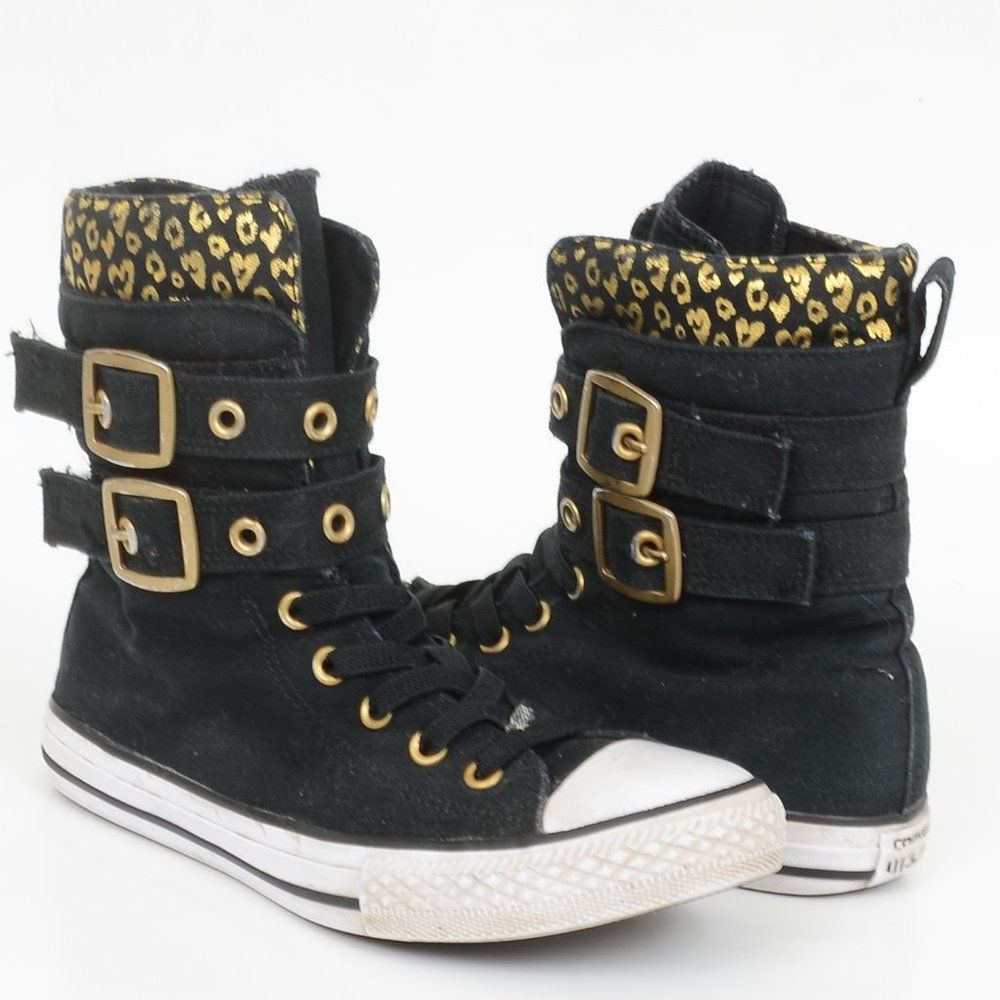 Converse Chuck Taylor Sidney Black Gold Metallic Leopard Hi Top Sneakers Girls 3